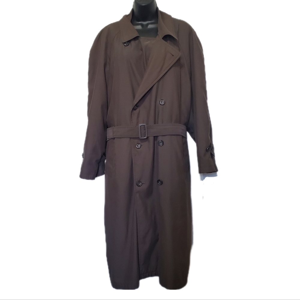 Vintage 1980s Misty Harbor Double Breasted Wool Blend Trench Coat Brown 40S - Picture 4 of 15